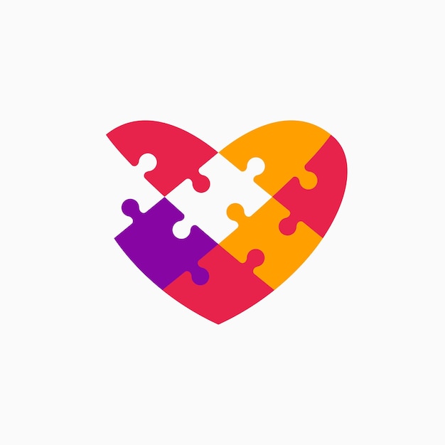 Puzzel match heart love flat kleurrijke logo vector icon illustratie