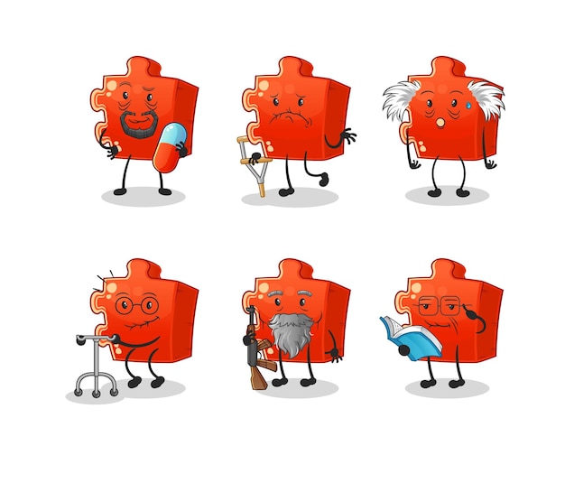 Puzzel ouderen karakter cartoon mascotte vector