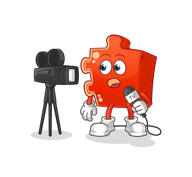 Puzzel tv-verslaggever cartoon cartoon mascotte vectorxA