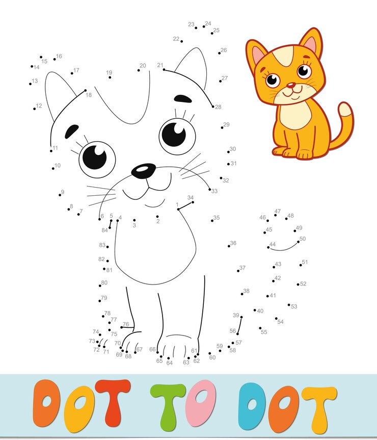 Puzzel van punt naar punt. Verbind stippen spel. Kat vectorillustratie