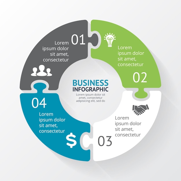 Puzzel Vector Infographic Presentatiesjabloon Cirkeldiagramgrafiek 4 stappen onderdelen