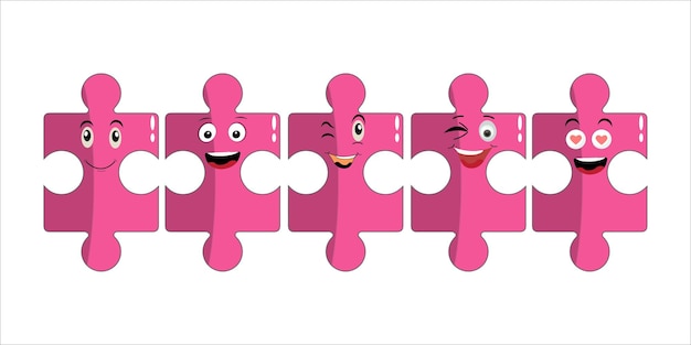 Vector puzzels gezichten grappige heldere puzzelstukken karakters schattige glimlach of boos gezicht emotie puzzel emoji