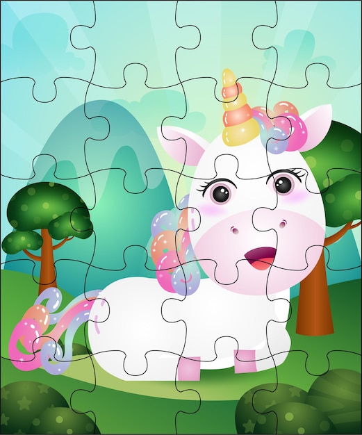 Puzzelspel illustratie voor kinderen met schattige Eenhoorn