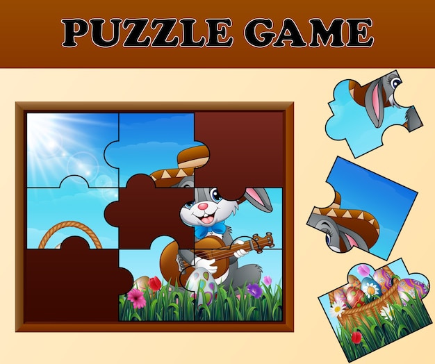 Puzzelspel met gelukkige Paashazen