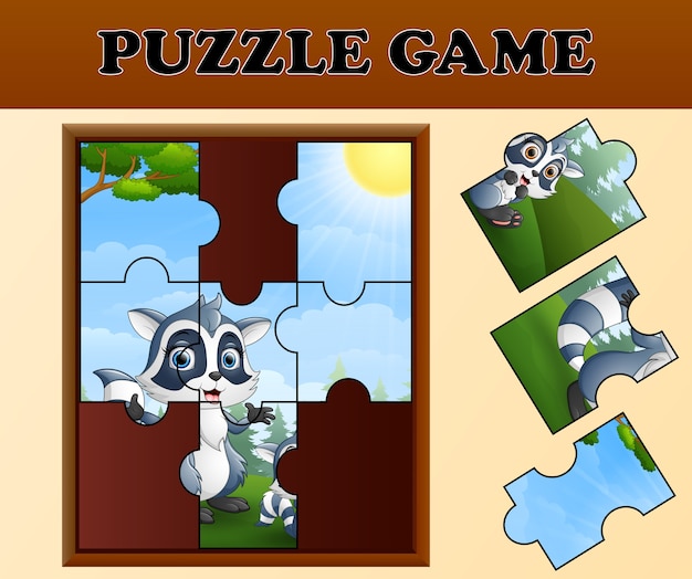 Puzzelspel met gelukkige wasbeer