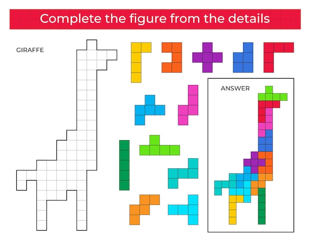 Puzzelspel met giraf. Kleurrijke details voor kinderen. Compleet figuur. Educatief spel voor kinderen.