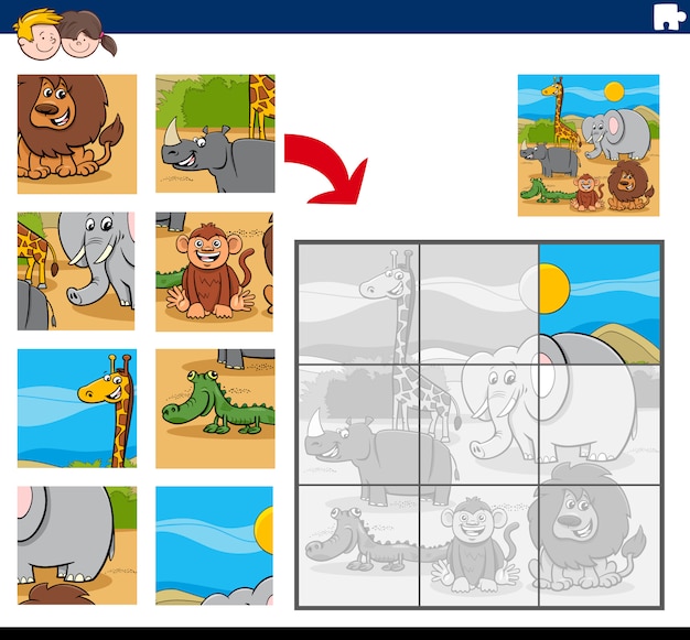 Puzzelspel met tekenfilm dieren