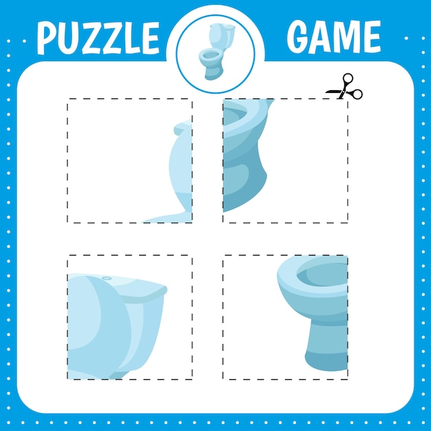 Puzzelspel voor kinderen Knip en lijm toilet Knipoefening Werkblad voor ontwikkeling van het onderwijs Activiteitspagina