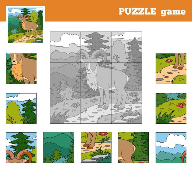 Puzzelspel voor kinderen met dieren urial en achtergrond