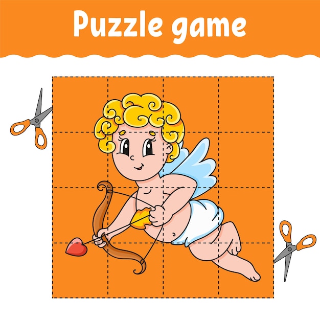 Puzzelspel voor kinderen. Onderwijs ontwikkelen werkblad. Leerspel voor kinderen. Valentijnsdag.