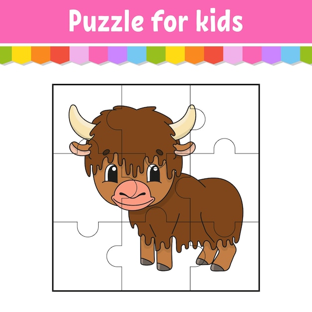 Puzzelspel voor kinderen Puzzelstukjes Kleur werkblad Activiteitenpagina cartoonstijl