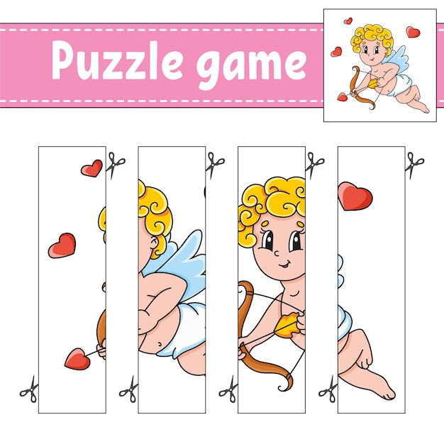 Puzzelspel voor kinderen. Snijden praktijk. Onderwijs ontwikkelen werkblad. Valentijnsdag.