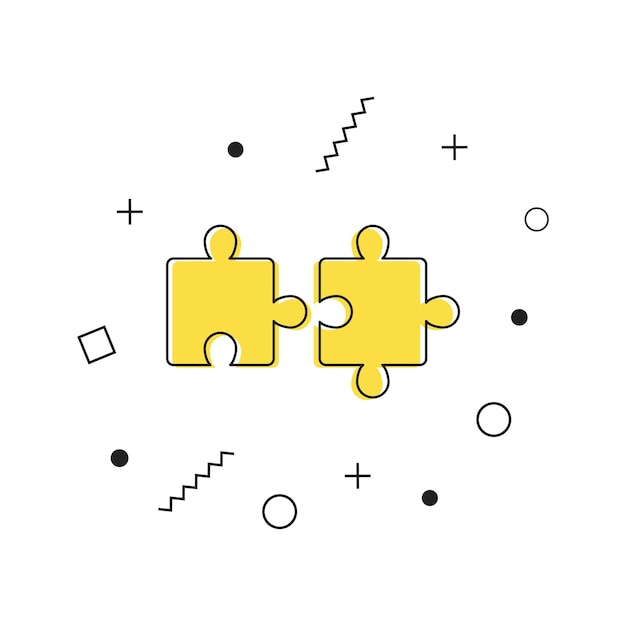 Puzzelstukjes geel puzzelpictogram met geometrische vormen op een witte achtergrond vector