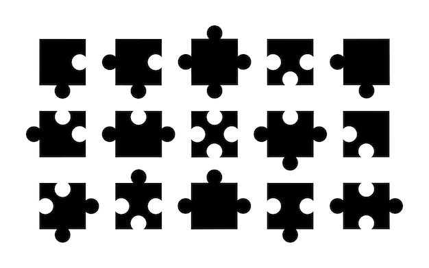 Vector puzzelstukjes set jigsaw icon set zwarte silhouet puzzeldelen stel vector puzzelstukjes in