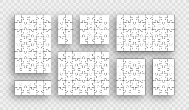 Puzzelstukjes set jigsaw outline grids schema van denkspel achtergronden met mozaïekvormen