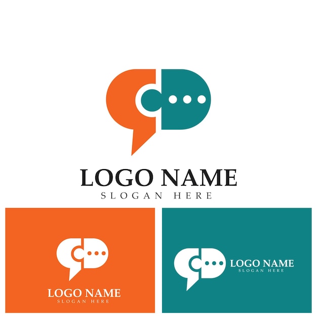 Vector puzzle chat logo template illustration