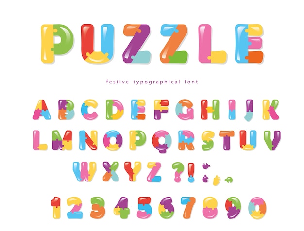 Vector puzzle colorful font.