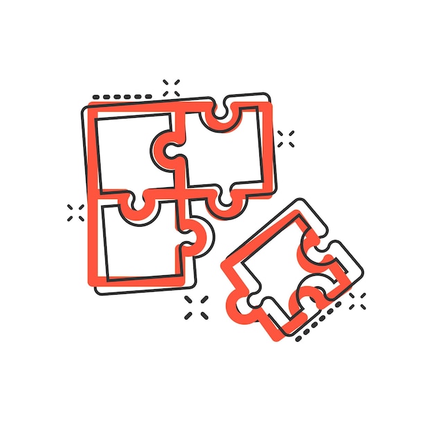 Вектор Иконка, совместимая с головоломкой, в комическом стиле. векторная иллюстрация соглашения jigsaw на белом изолированном фоне. эффект всплеска бизнес-концепции решения сотрудничества.