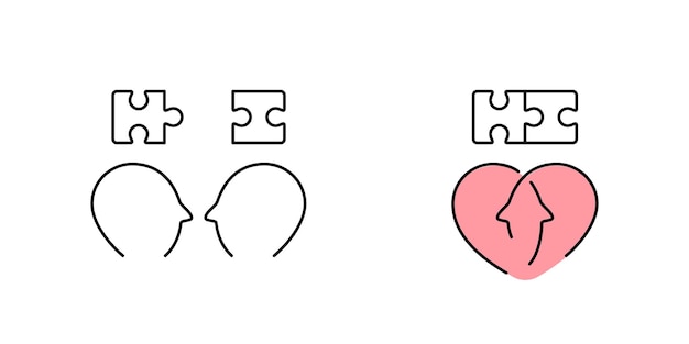 Puzzle che collega due persone insieme combinando due pezzi simbolo dell'amore