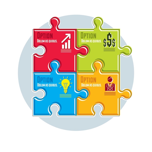 Puzzle elements infographic composition, layout of jigsaw puzzles for visual presentation of options.