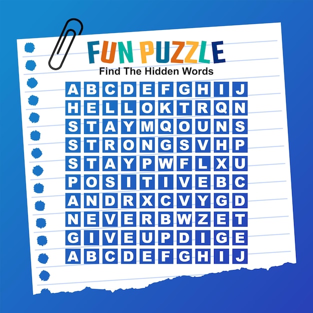 Vector puzzle find the hidden words, puzzle cross words vector illustration, fun games