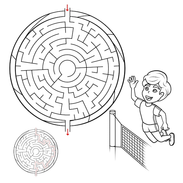 Вектор Пазл для детей лабиринт вам нужно найти проход в лабиринте через волейбол
