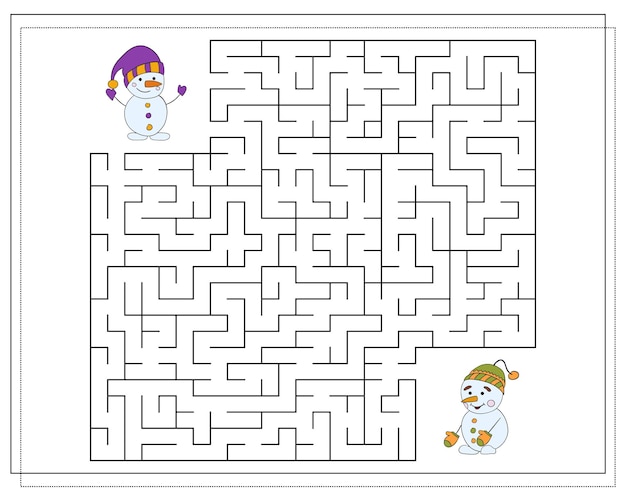 A puzzle game for children go through the maze Spend a snowman