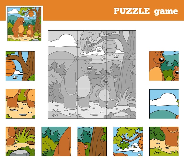 動物のクマを持つ子供のためのパズルゲーム