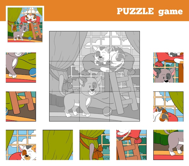 Puzzle game for children with animals cats