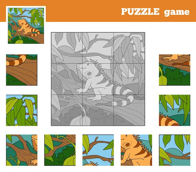 動物イグアナを持つ子供のためのパズルゲーム