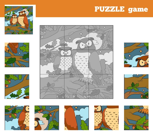 Vettore puzzle game per bambini con animali gufo