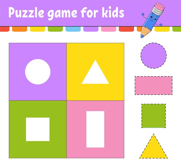 아이들을 위한 퍼즐 게임 잘라내기 및 붙여넣기 자르기 연습 모양 학습 교육 워크시트