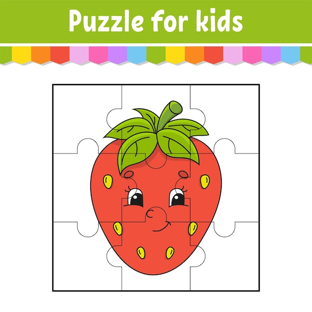 Gioco di puzzle per bambini fragola bacca pezzi del puzzle foglio di lavoro a colori pagina attività