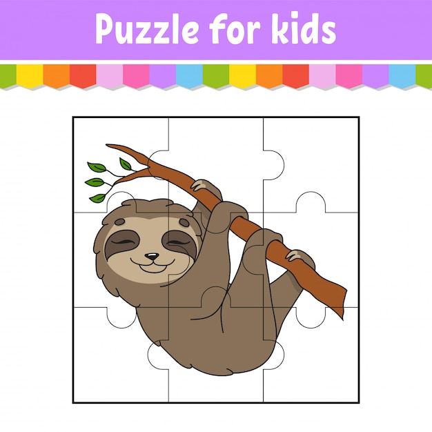 Gioco di puzzle per bambini. bradipo marrone foglio di lavoro per l'istruzione. pagina attività colore.