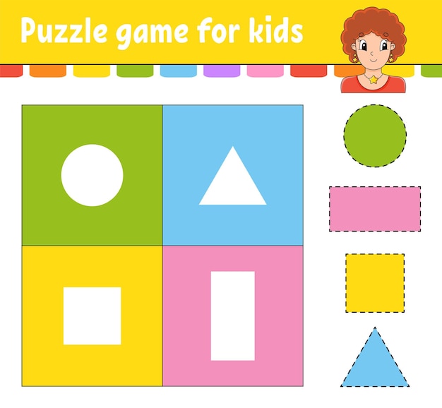 Puzzle game for kids cut and paste cutting practice learning shapes education worksheet