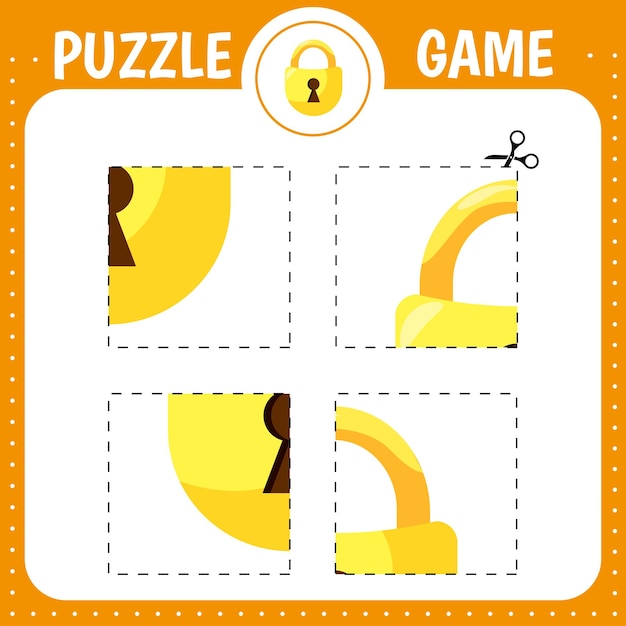 Puzzle game for kids Cutting practice Education developing worksheet Activity page Cut and glue lock