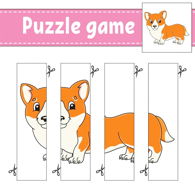 Puzzle game for kids. Cutting practice.