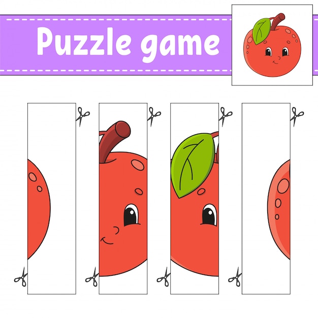 Gioco di puzzle per bambini. frutta mela. pratica di taglio.
