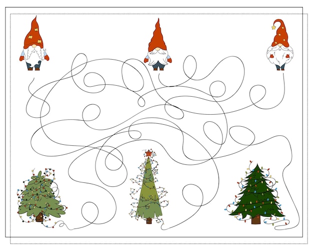 A puzzle game for kids go through the maze cartoon christmas gnome