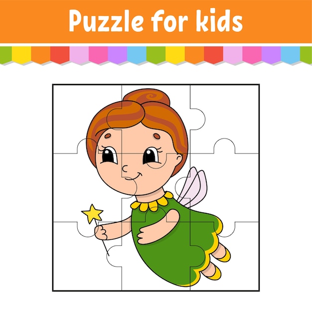 Puzzle game for kids. jigsaw pieces. color worksheet. activity page.