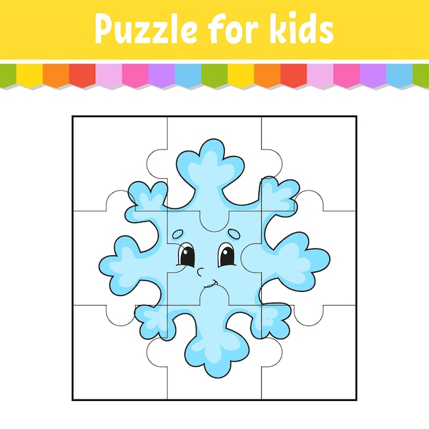 Puzzle game for kids jigsaw pieces color worksheet christmas theme activity page isolated vector illustration cartoon style