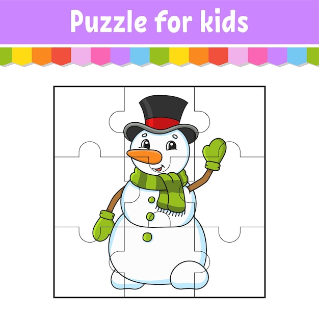 Puzzle game for kids jigsaw pieces color worksheet christmas theme activity page isolated vector illustration cartoon style