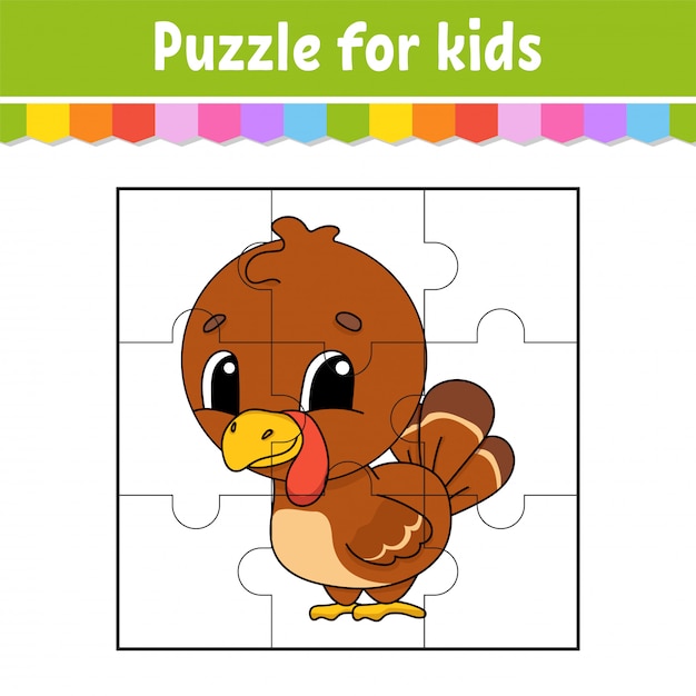 Puzzle game for kids. Jigsaw pieces. Color worksheet.