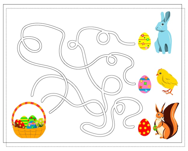 Puzzle game maze for kids Easter eggs Guide the Easter Bunny through the maze