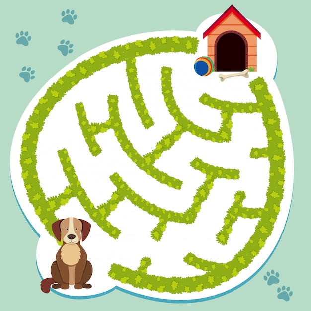 Modello di gioco di puzzle con cane e cuccia