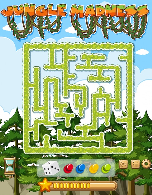 Puzzle game template with green trees in background