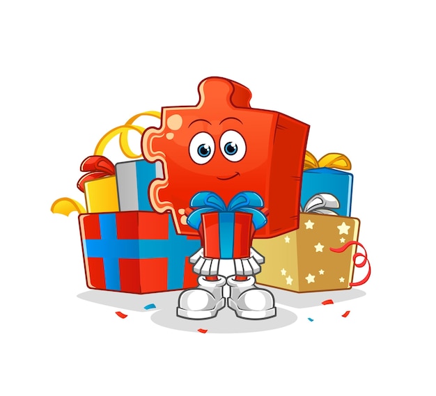 Puzzle give gifts mascot cartoon vectorxA