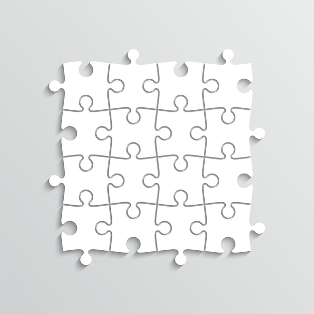 Vector puzzle grid with 16 pieces jigsaw thinking game vector illustration