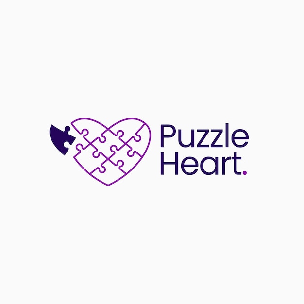 Puzzle heart love match outline logo vector icon illustration