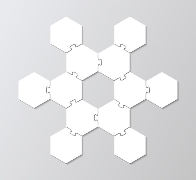 Вектор Пазл шестиугольная сетка jigsaw бизнес-цепочка инфографика шестиугольная головоломка инфографика с 12 кусочками